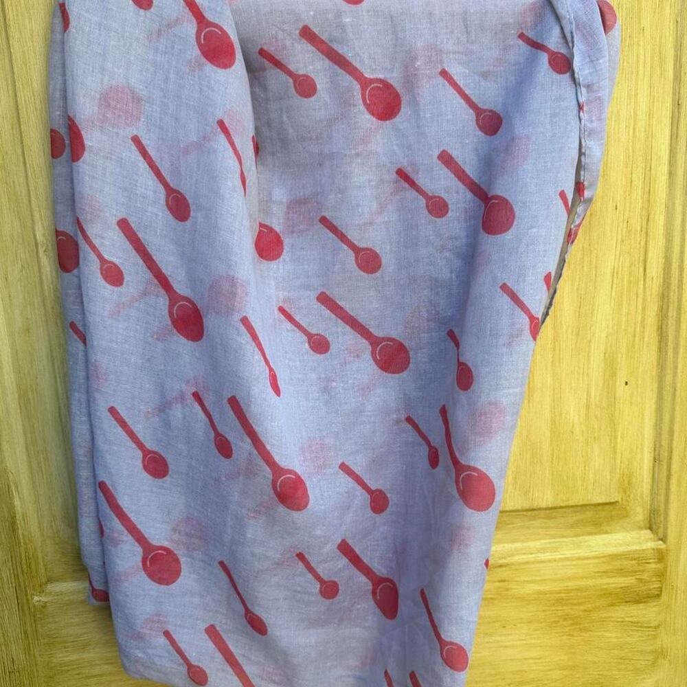 Novelty Spoon Print Scarf Lavender Red Kitchencore Kitsch Retro